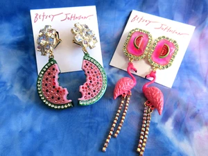 BETSEY JOHNSON Authentic Backyard Watermelon or Flamingo Watermelon Earrings NWT - Picture 1 of 10
