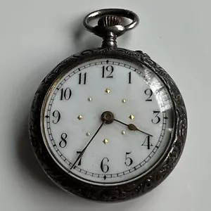 ANTIKE 0,800 SILBER Swiss Made DAMEN TASCHENUHR DAMENUHR POCKET WATCH 9-8 - Bild 1 von 14