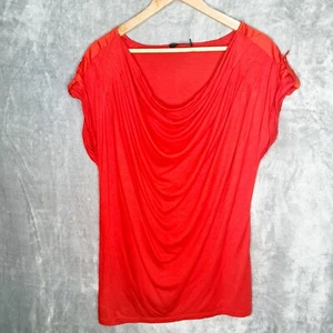 David Lawrence Size M Red Stretch Satin Shoulder Cap Sleeve Cowl Neck Top - Picture 1 of 11