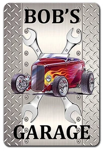 INSEGNA PERSONALIZZATA HOT ROD GARAGE ART METALLO - Foto 1 di 1