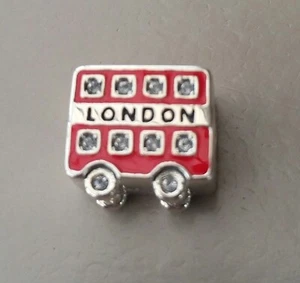 925 SILVER CHARM BEAD LONDON DOUBLE DECKER BUS UNION FLAG CZ ENAMEL DETAIL - Picture 1 of 7