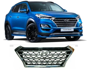 GRILLE FOR TUCSON 2019-20-21 Radiator FRONT BUMPER MESH CHROME BARS UPPER GRILL - Bild 1 von 6