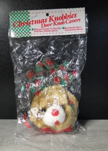 Door Knob Cover Christmas Knobbies Plush Reindeer Bear Cover Decoration Vintage - Picture 1 of 4