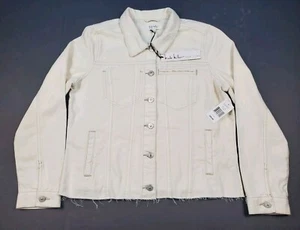 Nicole Miller New York Womens Denim Jacket Off White Raw Hem MSRP $99 NWT Size L - Picture 1 of 11