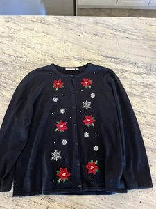 Croft & Barrow XL Navidad Suéter Negro Copos de Nieve Abotonado - Imagen 1 de 11