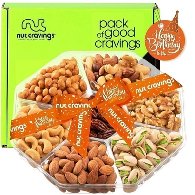 NUT CRAVINGS Nut Craving Happy Birthday Nut Gift Box – 7 Premium Nuts 16oz Gourmet & Elegant