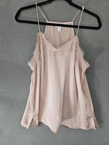 Nine West Womens Large Tank Top Camisole Shirt Pink Satin Vneck Lace Coquette - Picture 1 of 7