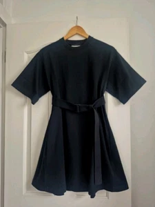 COS COTTON FLARE SHORT SLEEVE BELTED MINI SKATER DRESS IN BLACK SIZE XS UK 8-12 - Picture 1 of 8