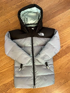North Face Youth Puffer Jacket Black & Gray Chrome Size XS Double Zipper - Picture 1 of 7