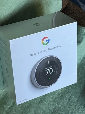 GOOGLE  NEST Learning THERMOSTAT  -  A0013  Stainless Steel - T3007ES New In Box - Image 1 of 4