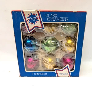 9 Vintage Mercury Glass Flocked Christmas Tree Ornaments Coby & Shiny Brite /Box - Picture 1 of 7