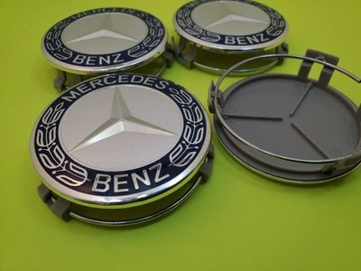 4x Mercedes Benz Center Caps ( A Set ) Dark Blue 2.95Inch/75mm Fits Most Models - Image 1 of 4