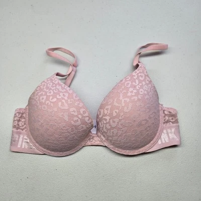 Sujetador Victoria's Secret ROSA Mujer 32C Rosa Estampado Animal Usar en Todas Partes Push Up Foto 1 de 4