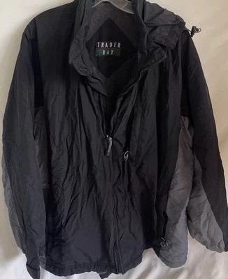 VTG Trader Bay Jacket Mens Sz XXL Black Nylon Fleece Lined Full Zip Bomber - Image 1 of 4