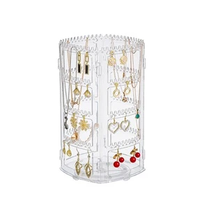 360 Rotating Earring Holder Organizer Stand,4 Tiers Acrylic Jewelry Organizers - Picture 1 of 9