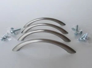 4 Brushed Nickel Arched 4 1/2" Cabinet Door Drawer Pulls Handles w/Screws - Picture 1 of 5