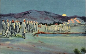 Taos Indian Boys Singing to Their Sweethearts Linen Postcard - Picture 1 of 2