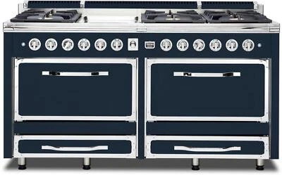 Viking Tuscany Series TVDR6616GSB 66" Freestanding Dual Fuel Slate Blue Range - Image 1 of 4