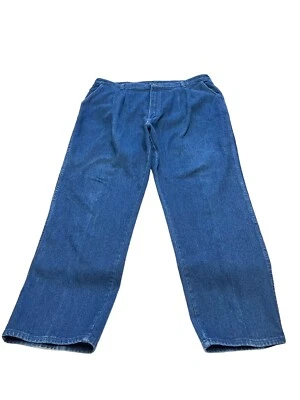 Wrangler Jeans Mens Sz 42 x 32 Made In USA Dark Blue Pleated Front Vintage B23 - Image 1 of 4