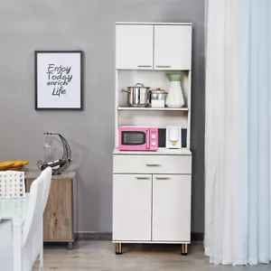 Modern Wooden Cabinet Cupboard Tall Display Storage Unit Shelf w/ Doors & Drawer - Picture 1 of 14
