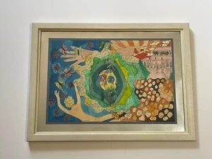 VINTAGE LSD PAINTING PSYCHEDELIC ABSTRACT MODERNIST SURREALISM SIGNED MYSTERY - Picture 1 of 8
