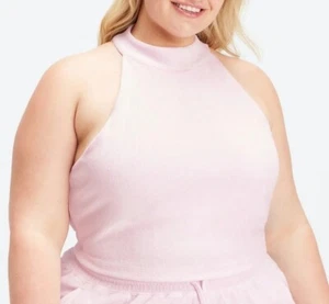 FABLETICS Terry Built-In Bra Tank Top Plus Sz 2XL Light Pink Mock Neck Racerback - Picture 1 of 7