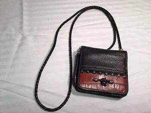Brighton Vintage Black Leather Evening Purse With Brown Accent, Shoulder Strap - Picture 1 of 5