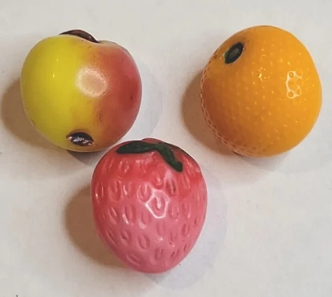 Lot Of 3 Vintage Glass Fruit Sewing Buttons- Strawberry, Orange,  Peach Cover