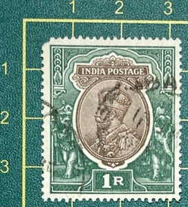 Indien Briefmarke 1911, A56 1R grn und rot brn, FEHLER Doppelabdruck, selten - Bild 1 von 10