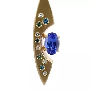 14K Yellow Gold Fancy Colored Diamond and Tanzanite Pendant Only - Picture 1 of 9