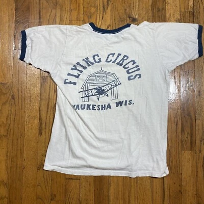 Vintage Flying Circus Barnstormer Ringer shirt 60s 70s Waukesha Wisconsin - Image 1 of 4