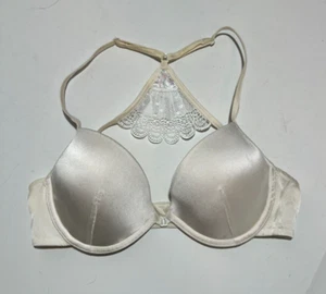 Madame V Silk Bra Padded Ivory Front Closure size 34C - Picture 1 of 9