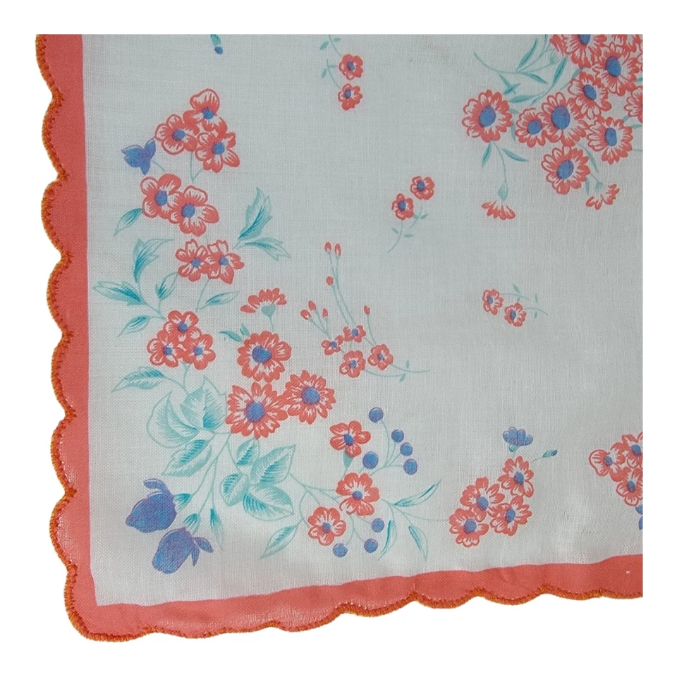 Pañuelo vintage coral melocotón floral rosa flores silvestres bufanda con borde de vieira Foto 1 de 3