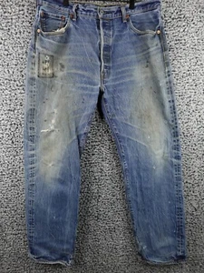 Levi’s 501 Blue Jeans Made in Hait Size 38x34 Fit34x30 Distressed Patch Painted - Picture 1 of 20