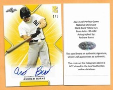 ANDREW BURNS 1/1 AUTO 2021 LEAF PERFECT GAME BLANK BACK YELLOW AUTOGRAPH