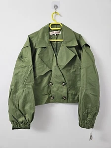 Free People Looking Glass Cropped Trench Jacket in Loden Green Sz Medium - Picture 1 of 8