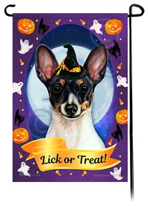 Halloween Garden Flag - Black Tri Toy Fox Terrier - Picture 1 of 1