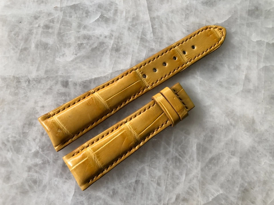 20mm/16mm Yellow Alligator Crocodile Print Leather Watch Strap Band - Image 1 of 4