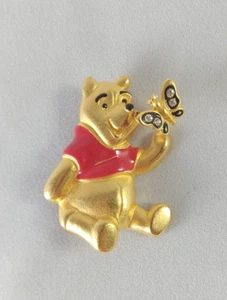Disney Winnie the Pooh Butterfly on Nose Gold Tone Enamel Rhinestone Pin Brooch - Picture 1 of 5