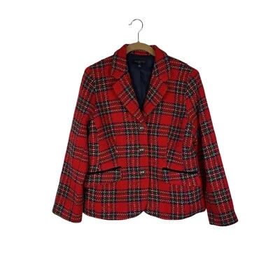Talbots Red Plaid Blazer Wool Blend Holiday Party Classic Winter Size 10P - Image 1 of 4