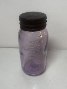 Antique Small Miniature Sample Size Horlicks Malted Milk Jar Sun Purple Vintage