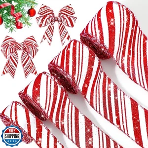 Ysleen 4 Rollen 24 Yards Weihnachten Zuckerstange Drahtbänder 1,0 Zoll 1,5 Zoll  - Bild 1 von 5
