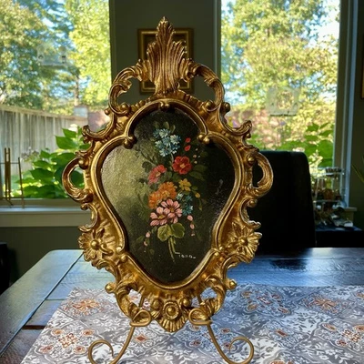 Vtg Italian Florentine Oil Painting On Board - Rococo Baroque Gold Frame Italy - Image 1 of 4