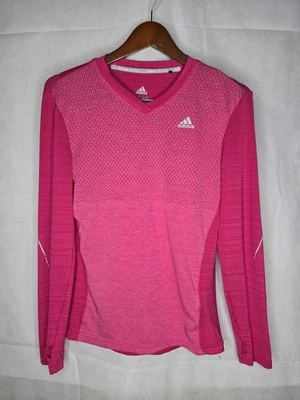Pulôver Adidas Running Climalite Top rosa brilhante manga longa furos para polegar P - Imagem 1 de 4