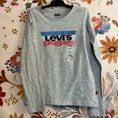 Camiseta clásica informal escolar ligera gris manga larga Levi’s Girls S nueva con etiquetas Foto 1 de 4