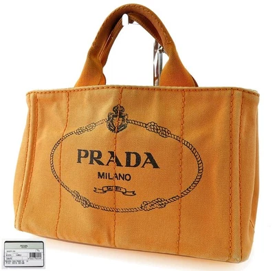 Authentic PRADA Canapa Orange Canvas Hand Tote Bag Purse #62206 - Image 1 of 4