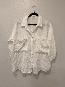 Eileen Fisher Women Tunic Top Button Blouse White Linen Blend Pockets Medium - Picture 1 of 8