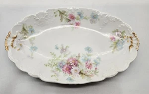 Antique Charles Ahrenfeldt France Depose Oval Porcelain 8" Dish Pastel Floral - Picture 1 of 9