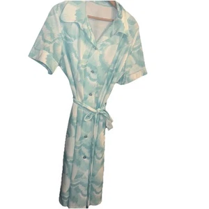 Vestido años 60 vintage años 60 TEAL WAVE ABSTRACTO estampado azul verde blanco vestido grande - Imagen 1 de 3