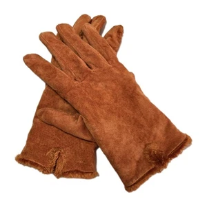 Vintage Suede Leather Gloves Women’s Burnt Orange Classic Autumn Gloves - Picture 1 of 10